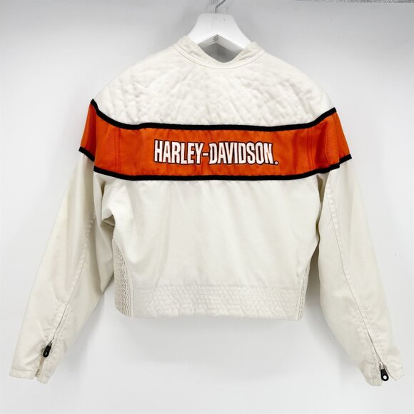 Harley-Davidson Racing Moto Motor Cycles Cream Nylon Bomber Biker Jacket L - Picture 7 of 11